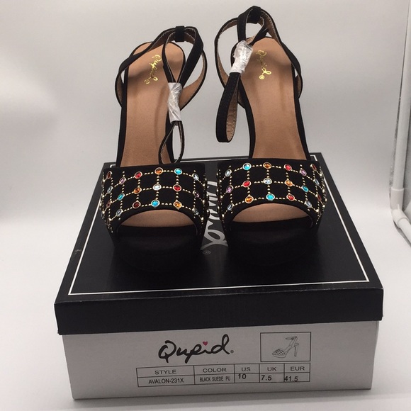 Qupid Ladies Platform Black Suede 5” Heels Pumps Open Toe Black Suede Size 10 - Picture 3 of 16